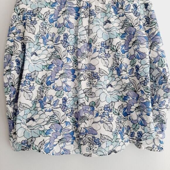 ANN TAYLOR 100% Cotton Floral Button Down Shirt Top Blue & White Sz M - Picture 9 of 13
